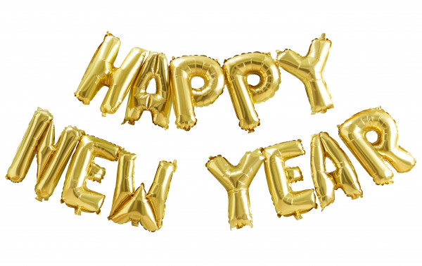 Goldener Happy New Year Schriftzug 4m