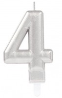 Silberne Zahl 4 Tortenkerze 7,5cm