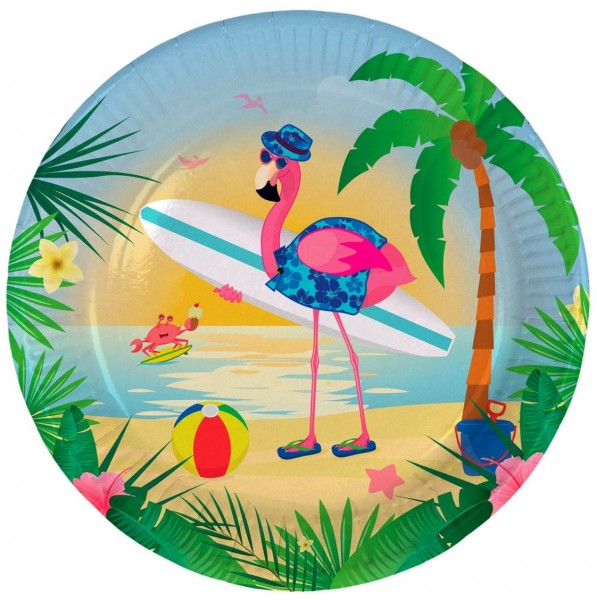 8 Surfer Flamingo Pappteller 23cm