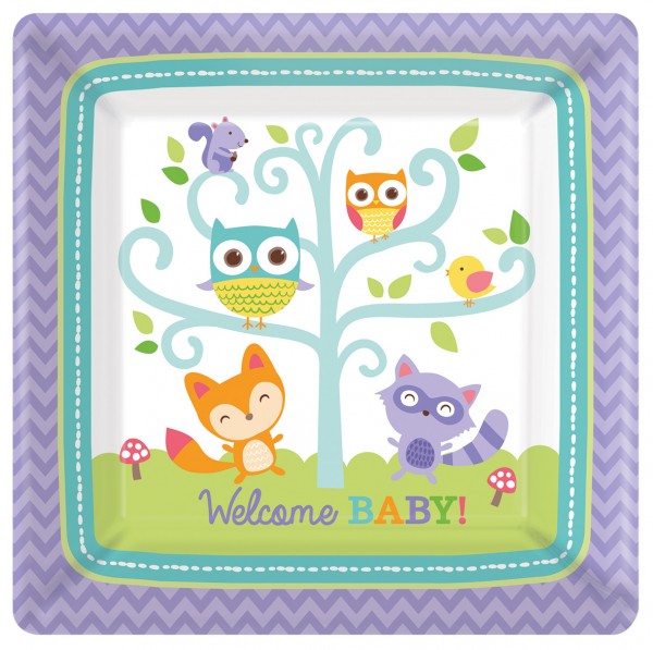 8 Welcome Baby Quadratische Pappteller 26,6cm