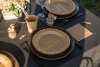 Vorschau: 10 Joyeux Anniversaire Pappteller weiß-gold 22,5cm