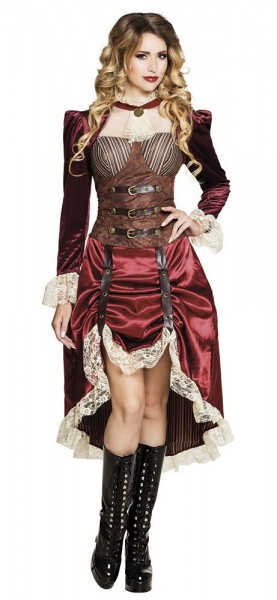 Edles Bordeaux Steampunk Kleid