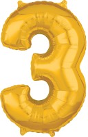 Zahlenballon 3 in gold 43 x 66cm