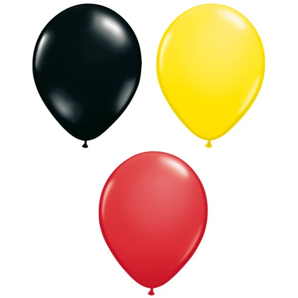 12 Trikolore Ballons rot-schwarz-gelb 23cm