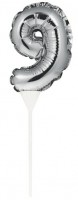 Silberne Zahl 9 Ballon Tortendeko 13cm