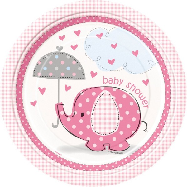 8 Elefanten Baby Party Pappteller Rosa 23cm
