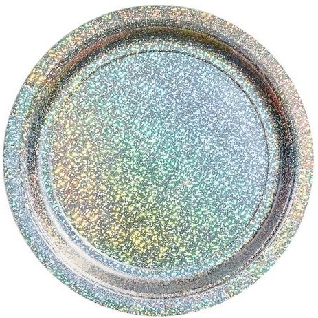 8 Holografische Pappteller Swing silber 18cm