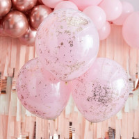 3 Golden Pink Konfettiballons 45cm
