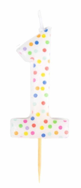 Zahl 1 bunte Punkte Tortenkerze 6cm