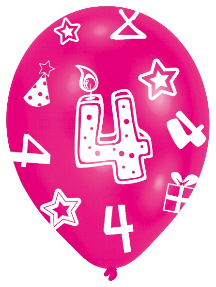 6 bunte Luftballons 4.Geburtstag 27,5 cm 7
