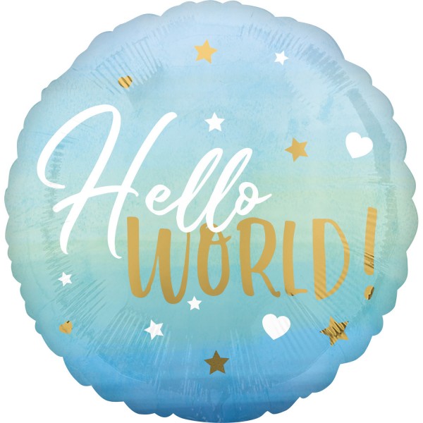 Hello World Folienballon blau 45cm
