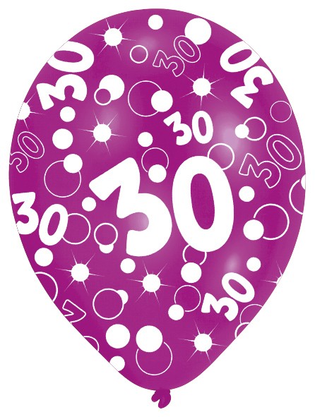 6 Luftballons Bubbles 30.Geburtstag bunt 27,5cm 3