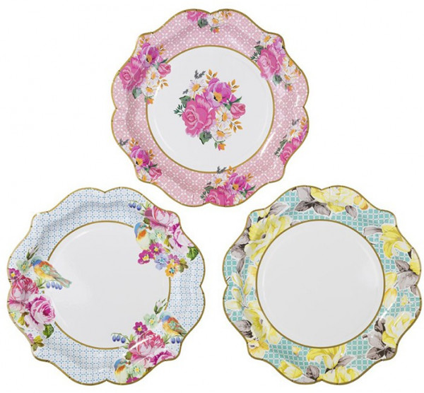 12 Vintage Pappteller in drei Designs 20cm