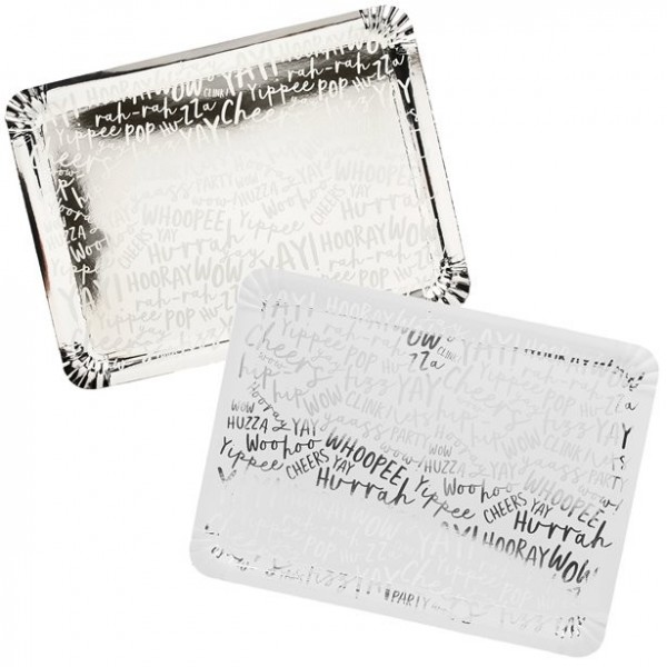 4 Silberne Tabletts Cheers 40 x 29cm