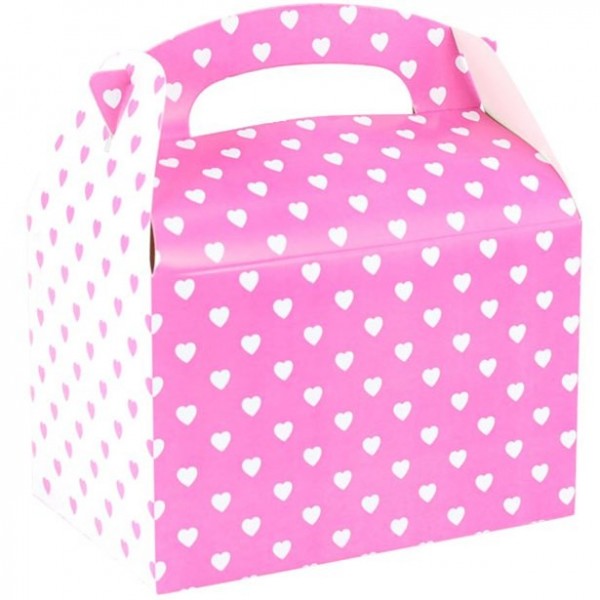 Schachtel mit weißen und pinken Herzen
