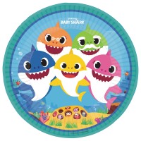 8 Baby Shark Family Pappteller 23cm