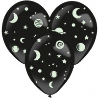 3 Fluoreszierende Weltall Ballons 35,5cm
