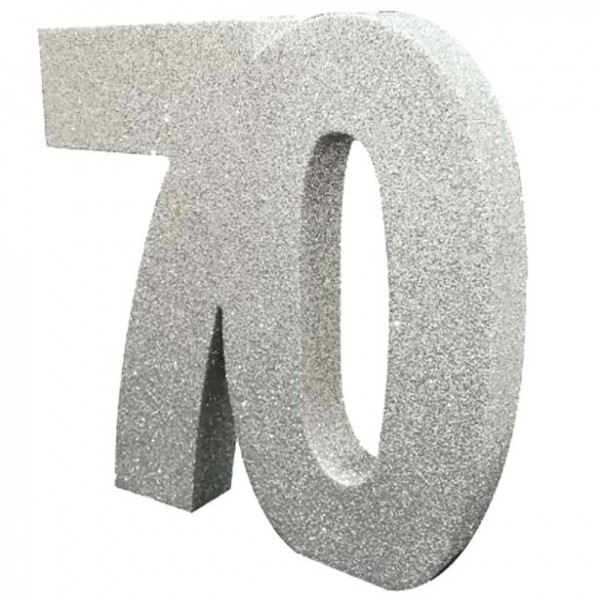 Silberne Zahl 70 Tischdeko glitzernd