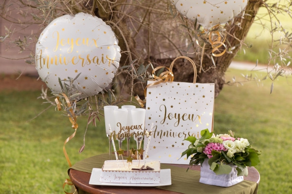 Joyeux Anniversaire Ballon weiß-gold 45cm 3
