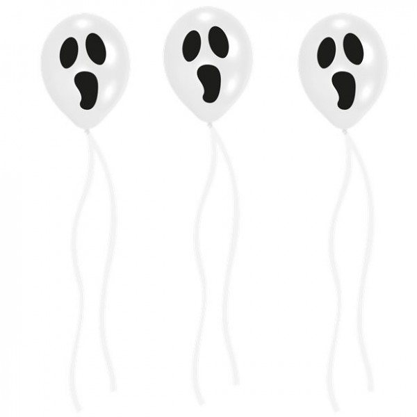 3 Geister Luftballons mit Papierbändern
