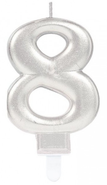Silberne Zahl 8 Tortenkerze 7,5cm