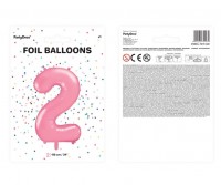 Zahl 2 Folienballon rosa 86cm