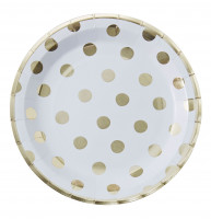 Vorschau: 8 Mix & Match Punkte Pappteller gold 23cm