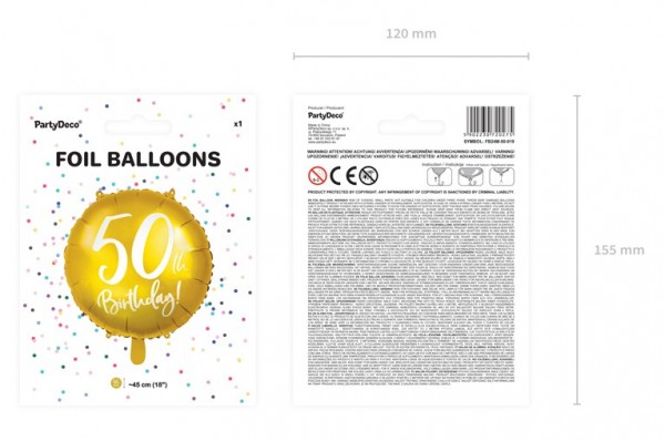Golden 50th Birthday Folienballon 45cm 2