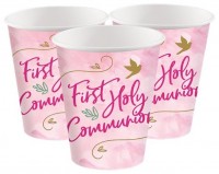 8 Erstkommunion Pappbechern rosa 250ml