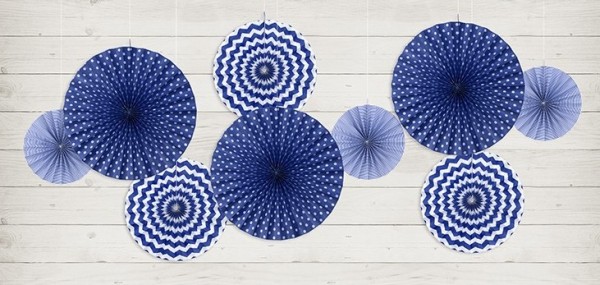 3 Muster Mix Papierrosetten royalblau 3