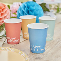 Vorschau: 8 Eco Geburtstags-Pappbecher 250ml bunt