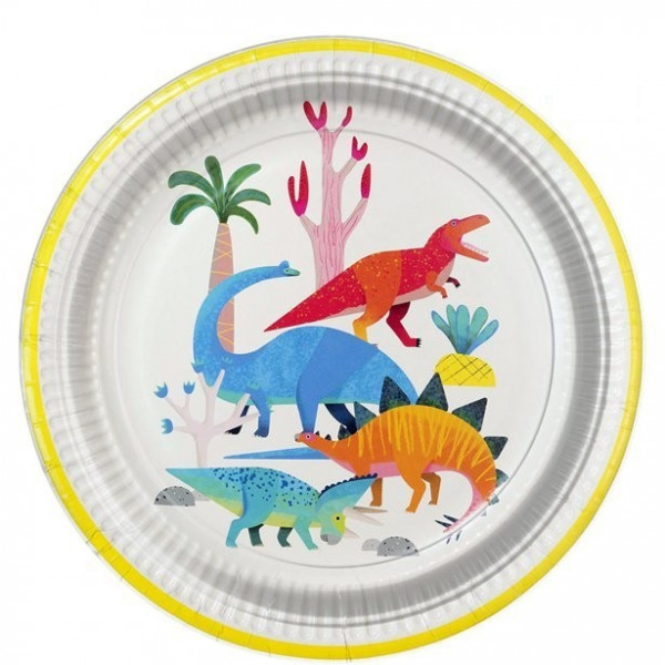 8 Eco Dinoworld Party Teller 23cm