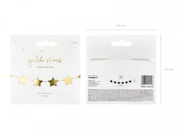 Goldene metallic Sternen Girlande 3,6m 6