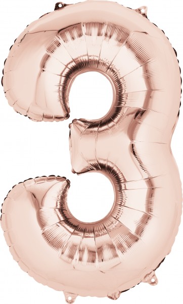Zahlenballon 3 roségold 86 cm