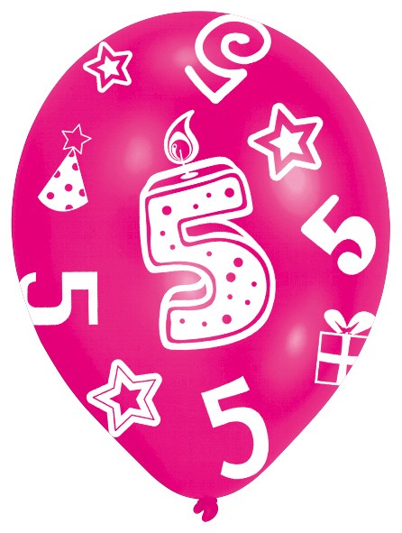 6 bunte Luftballons 5.Geburtstag 27,5cm 7