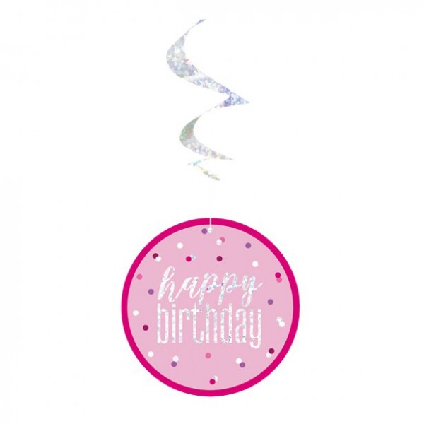 6er Set Happy Birthday pinke Wirbel Hängedeko 80cm 2