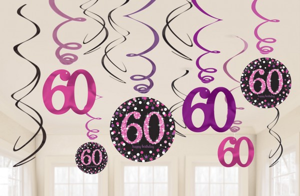 12 Pink 60th Birthday Spiralhänger 60cm