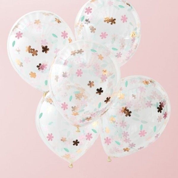 5 Shiny Unicorn Blüten Konfettiballons 30cm