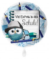 Einschulung Folienballon Eule blau 43cm