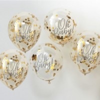 5 Goldene Oh Baby Konfettiballons 30cm