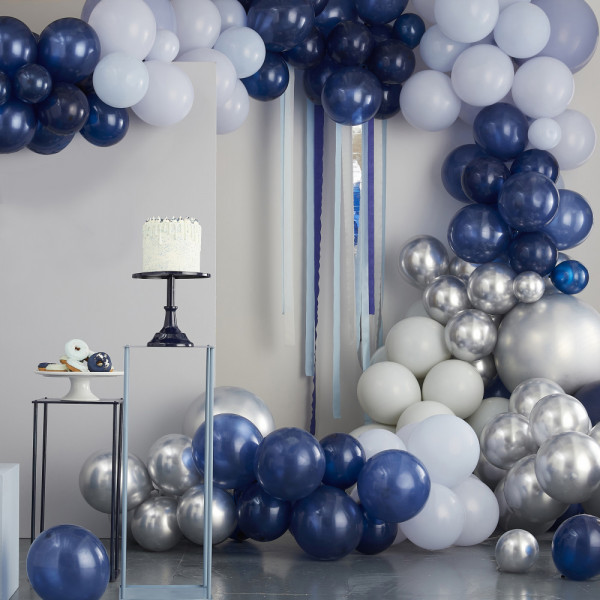 Ballongirlande Blue and Silver Chrome 200-teilig