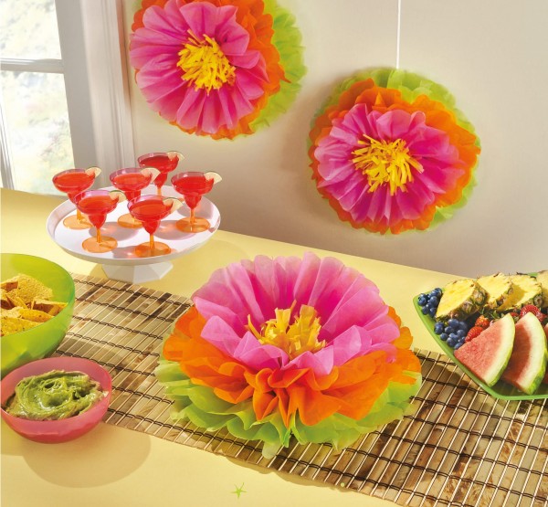 3 Tropische Hibiskus Pompons 40cm