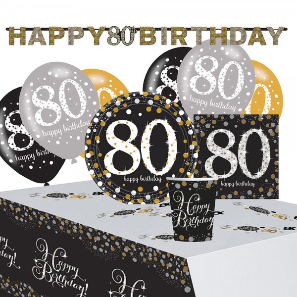 Golden 80th Birthday Deko Set 41-teilig