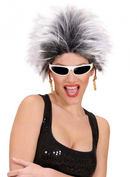 Schwarz-Weiße Punk Rock Star Perücke Für Damen 2