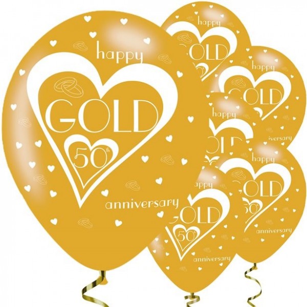 6 Happy 50.Hochzeitstag goldene Latexballons 28cm