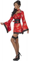 Sexy Geisha Damenkostüm Deluxe In Rot-Schwarz