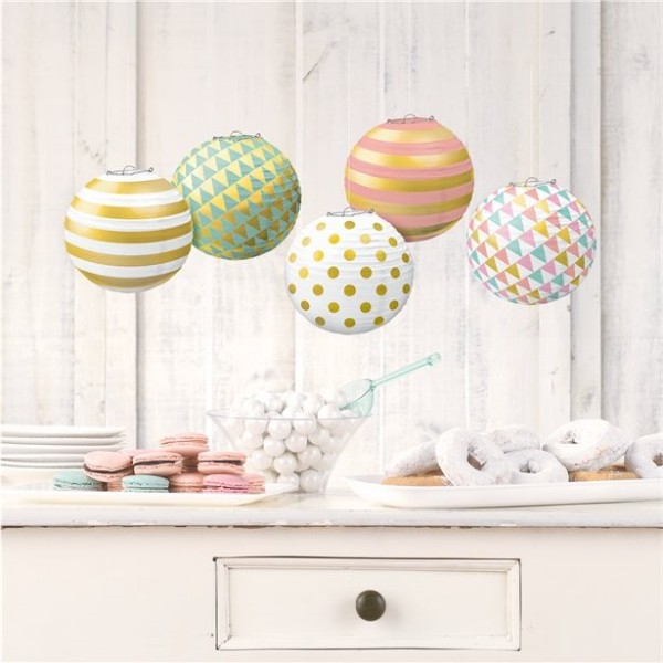 5 kleine Papierlampion pastell-metallic