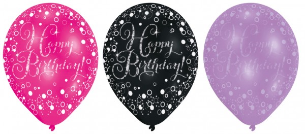 6 funkelnder Luftballons Happy Birthday pink lila schwarz