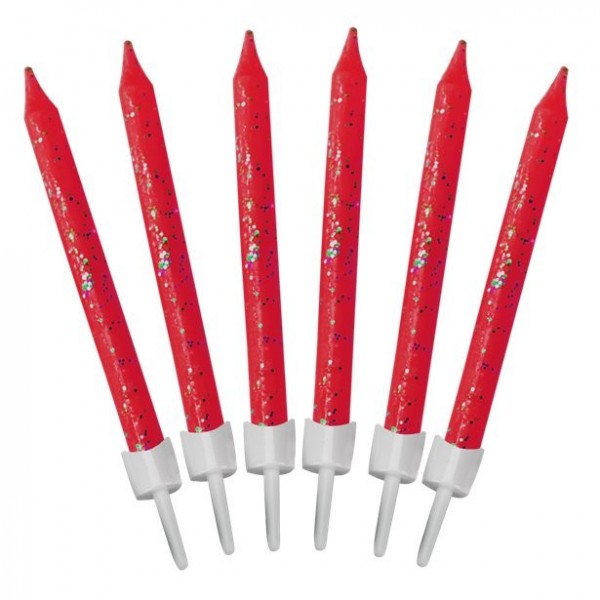 12 rote Tortenkerzen Glitzer 6,5cm
