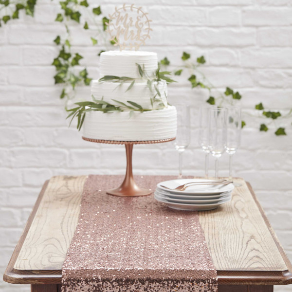 Märchenhochzeit Pailletten Tischläufer roségold 2